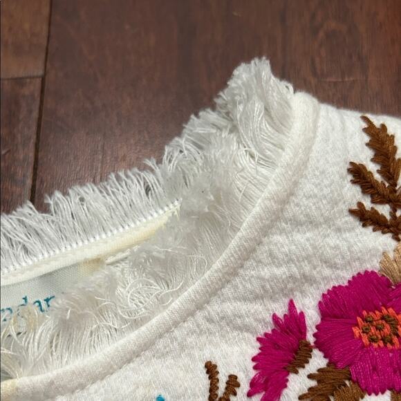 Sundance White Peplum Top with Multicolor Floral Embroidery, Size Medium - Picture 5 of 14